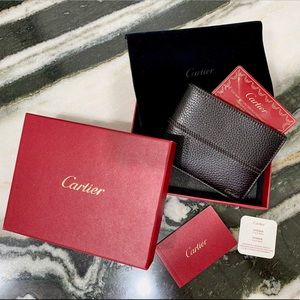Cartier Saddle Stitch Bi-Fold Wallet Dark BrownNew